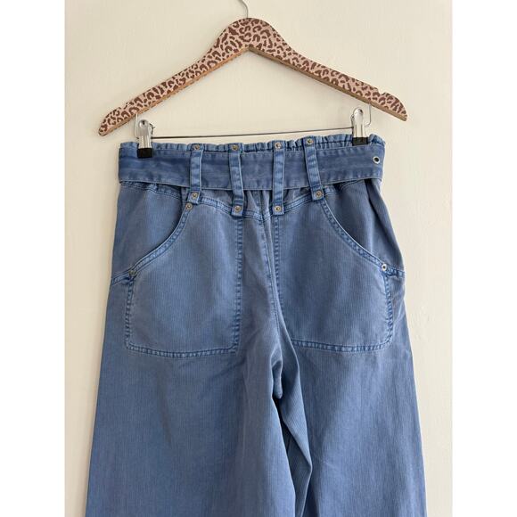 FREE PEOPLE Sloane Belted Blue Wide Leg Pants Size Small - Picture 6 of 9